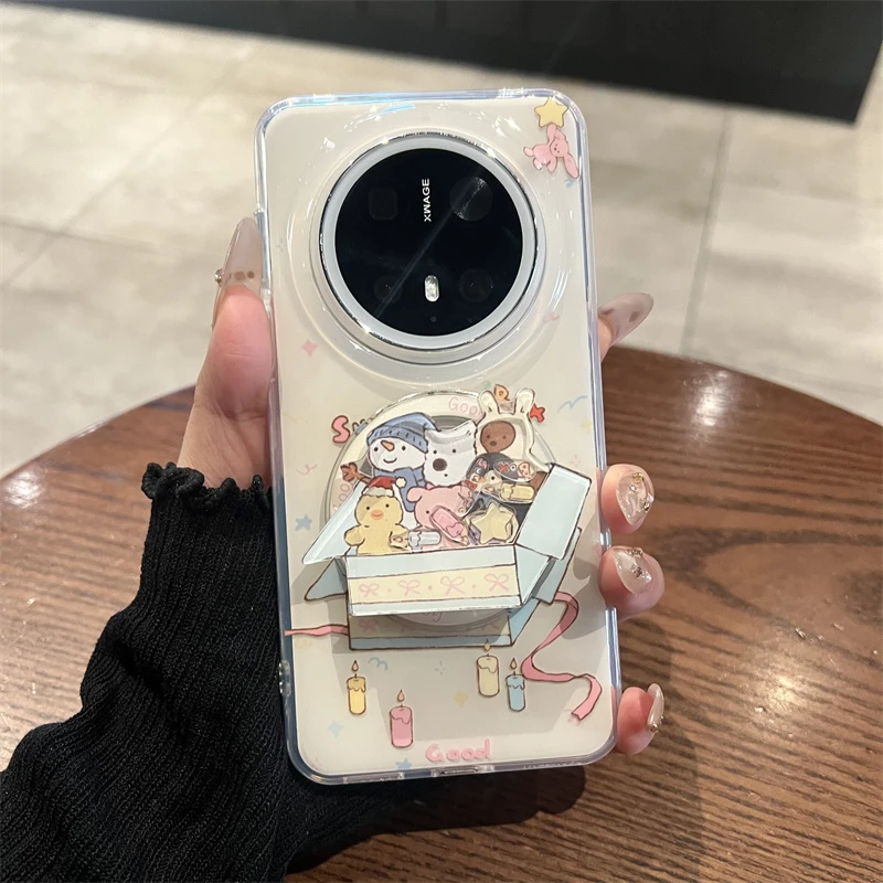 适用华为mate70/60pro+手机壳磁吸支架pura70pro+蓝纸箱公仔女款