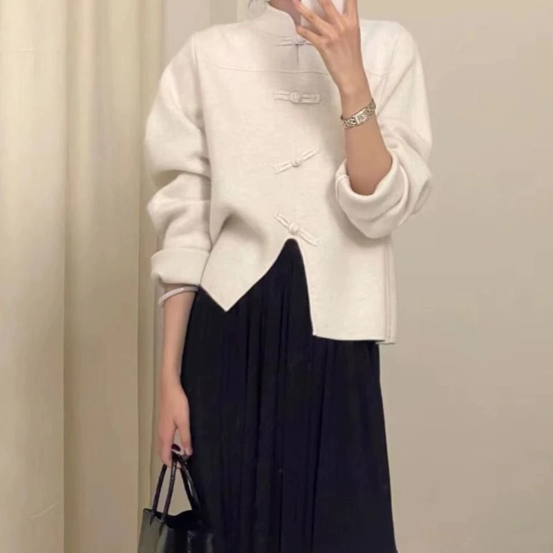 晨领秋冬新款小个子设计高级感新中式复古国风盘扣毛呢针织短外套