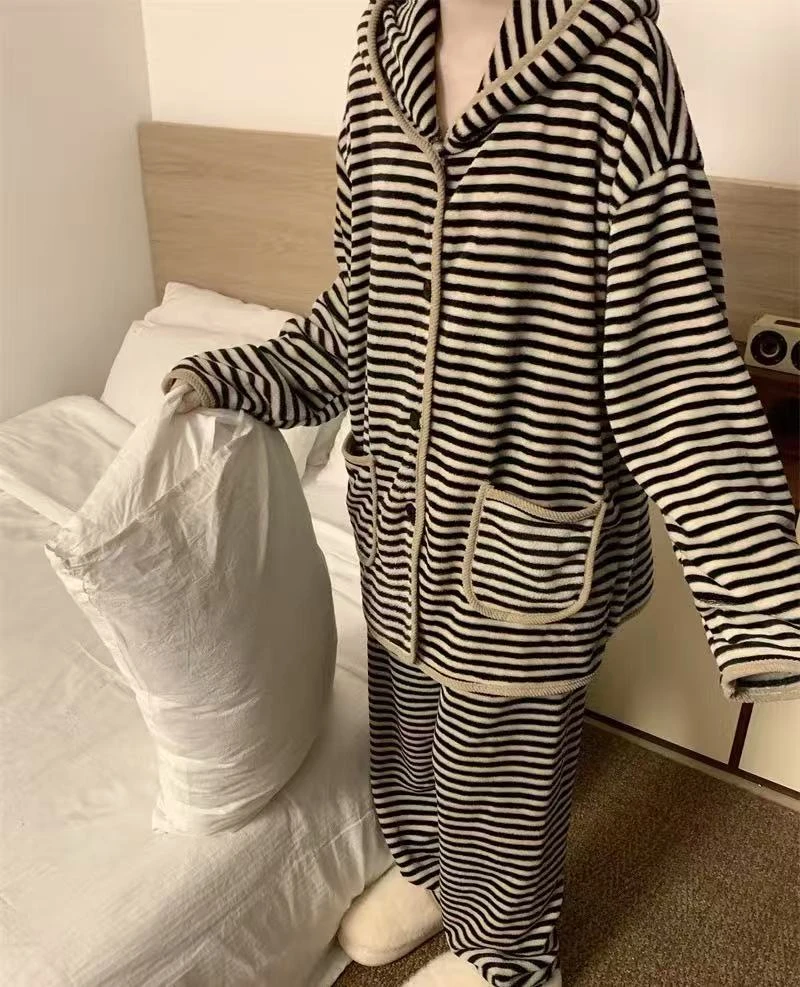 珊瑚绒睡衣慵懒风居家服套装 秋冬款