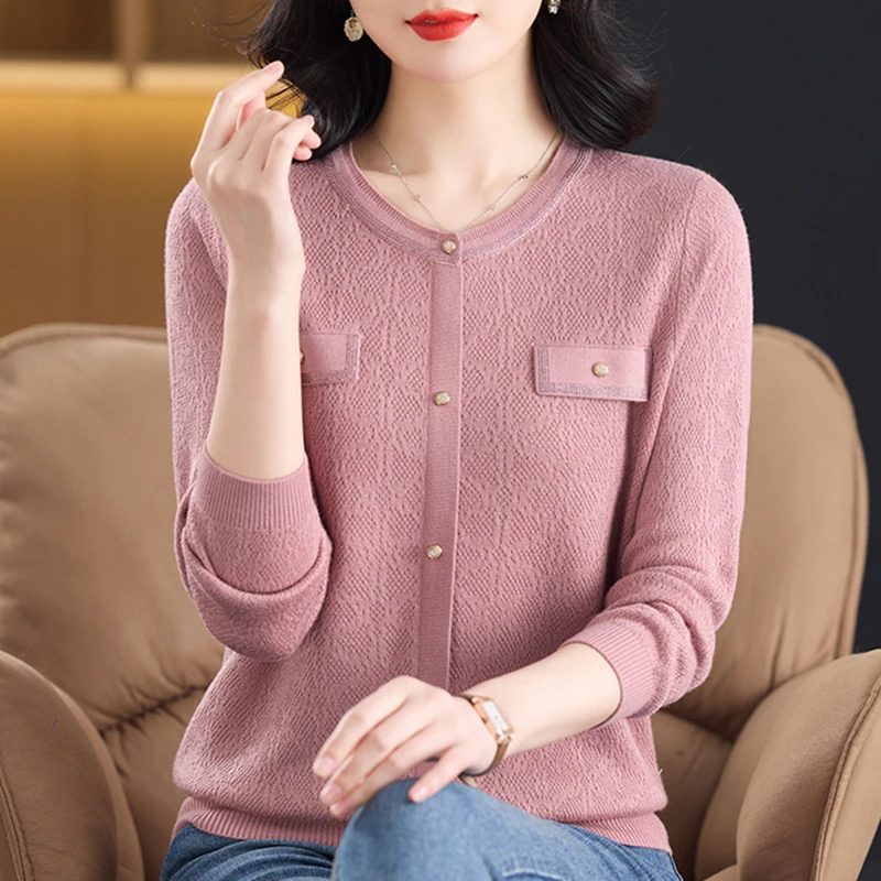 春装新款女装上衣中老年薄款针织衫时尚百搭女衫大码宽松妈妈装