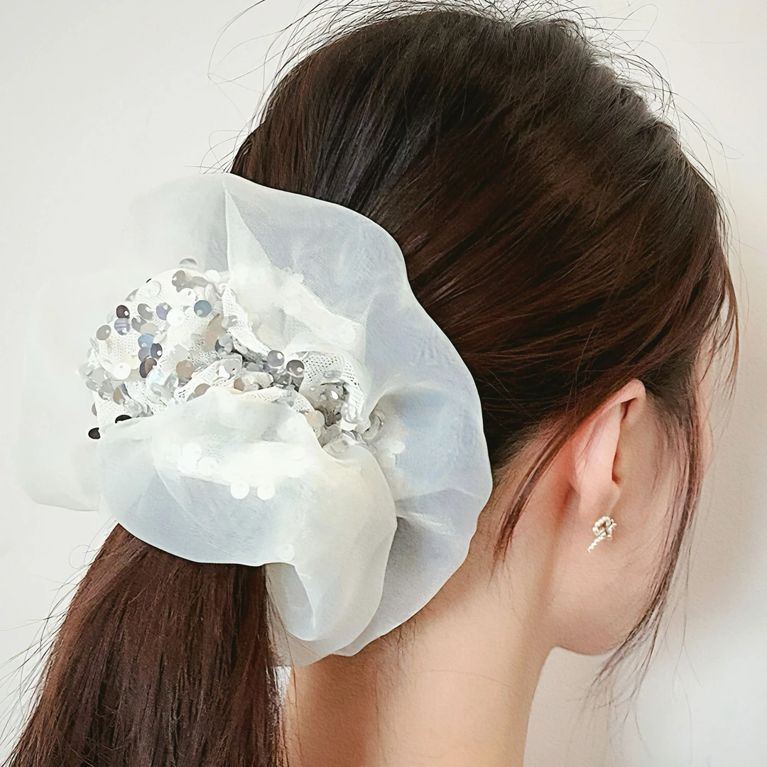 【粉丝专享】双层闪闪奶油白透纱大肠发圈