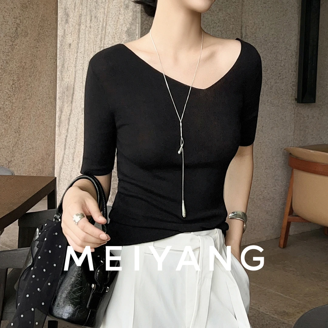 A美洋MEIYANG【商场同款】瘦瘦针织衫 莱赛尔弹力修身显瘦短袖