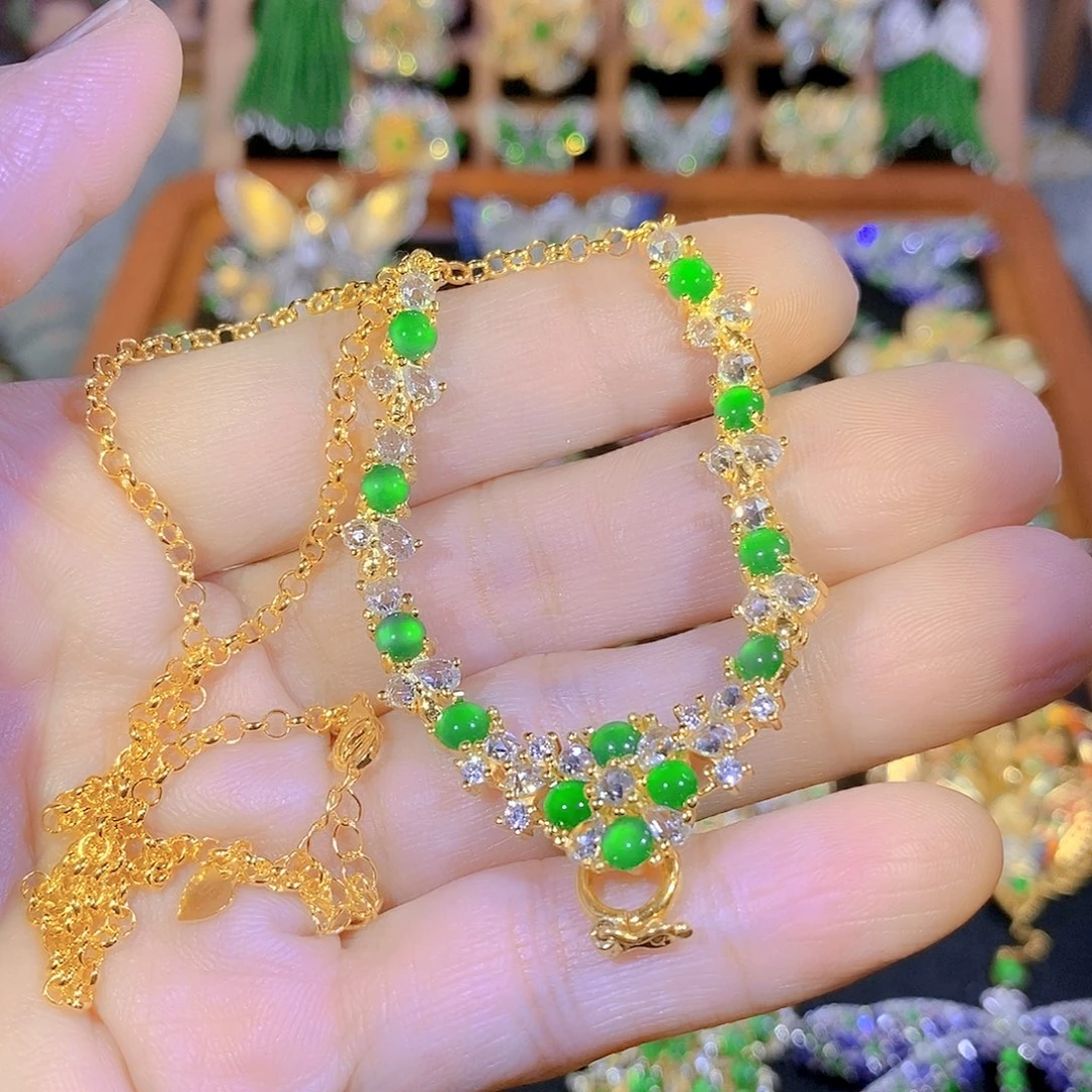 吊坠(不含链)银S925镶嵌翡翠