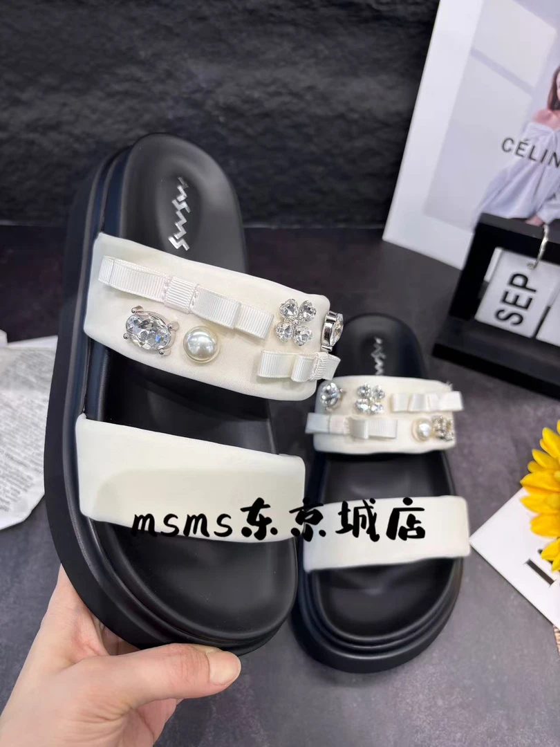 玛莎玛索水钻金属装饰纯色夏季防滑一字拖夏季