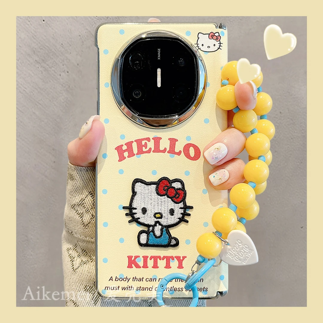 适用华为mateX6折叠屏手机壳MateX5典藏版皮质波点matex3刺绣kt猫