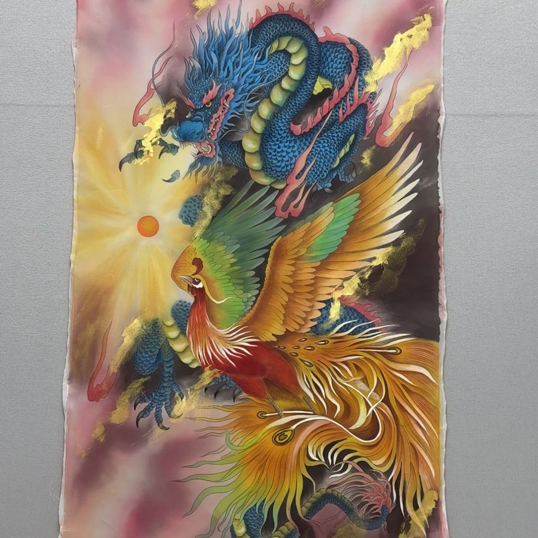 国画绢本工笔四尺龙凤呈祥贾敏