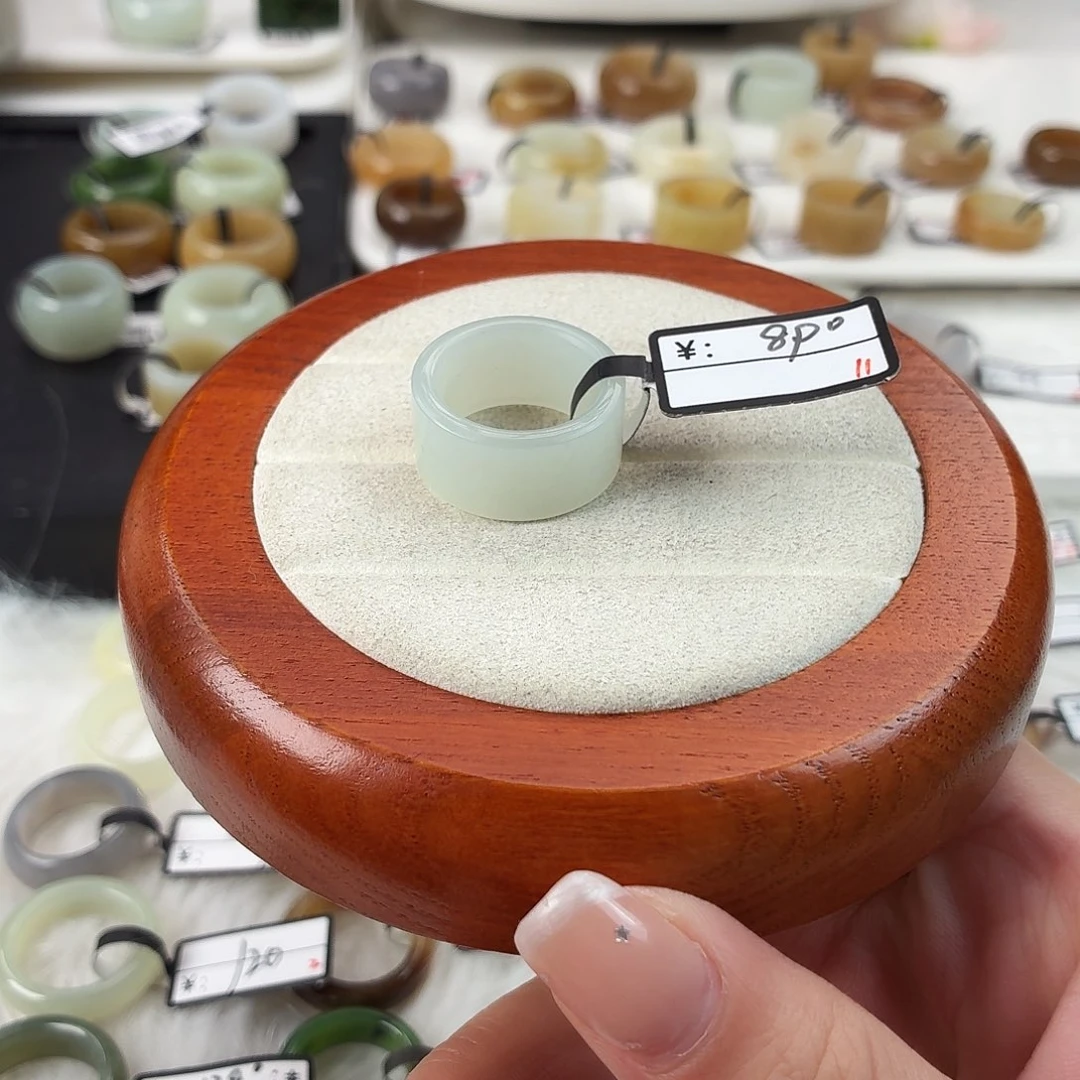 和田玉未镶嵌戒指Q68暖白圆切内径17.5