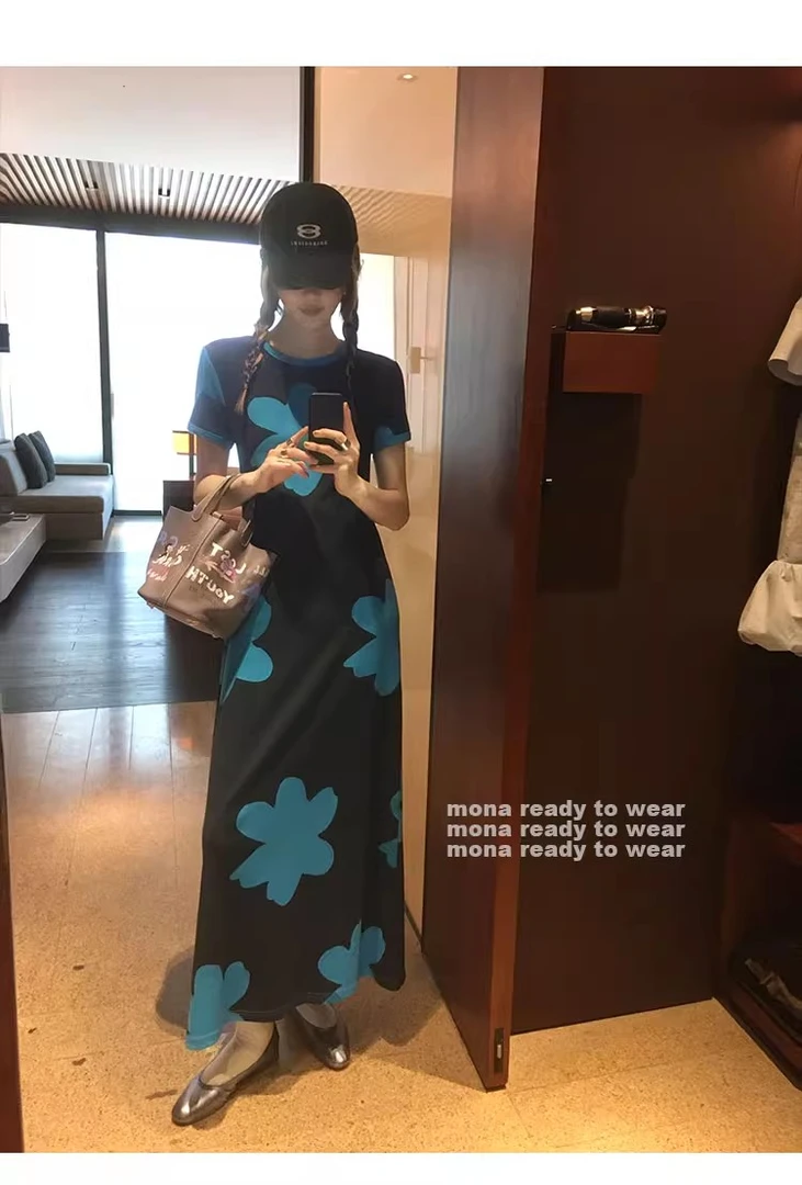 MONA 印花气质唯美 无袖短袖收腰连衣裙小个子 2025夏季新款