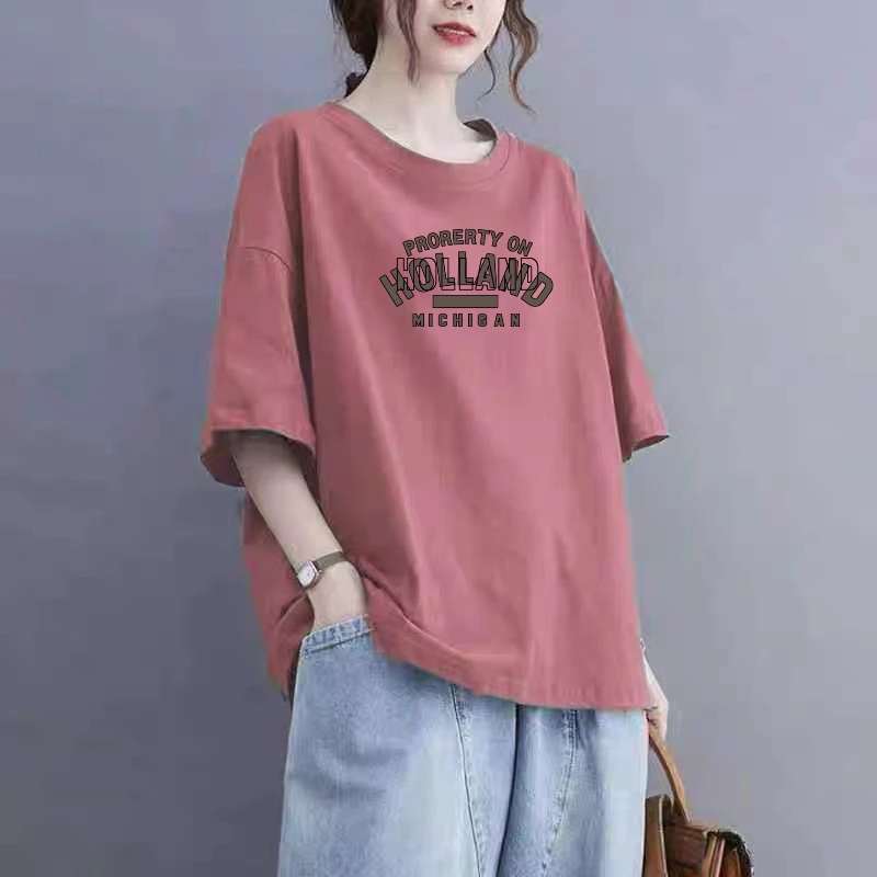 纯棉夏季新款t恤女短袖圆领宽松休闲大码气质减龄显瘦百搭上衣ins