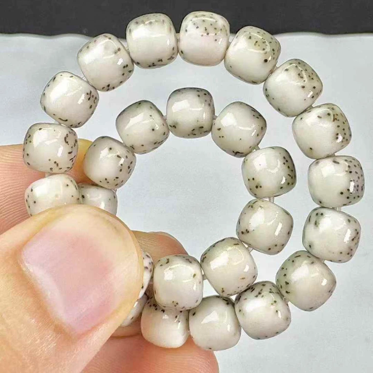 【毕业级半壁河豚】白冰河豚同枝果星月菩提7×8桶珠玉化质感