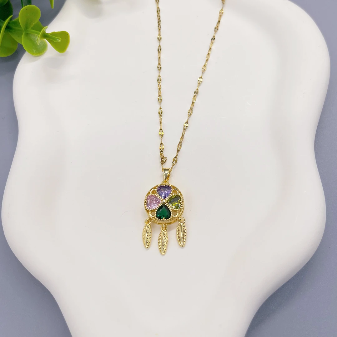 钛钢项链 （2027）彩色捕梦网流苏项链--长48