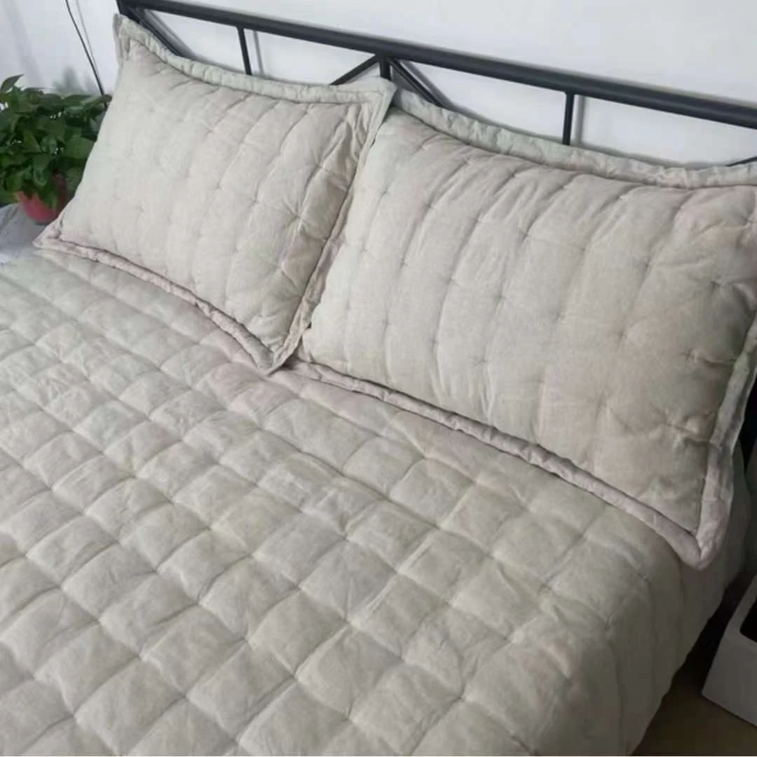 双面亚麻棉欧洲皇室高级白内里苎麻纤维被盖绗缝床盖床上用品床罩