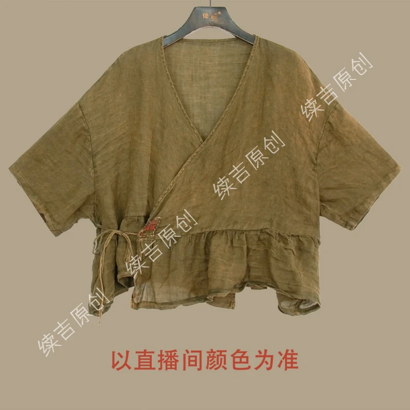 原创设计24-697（丝雾怀珠）显瘦时尚休闲夏季带衬衫国风禅意