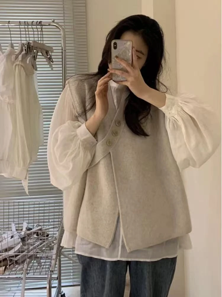 4533 马甲女日系慵懒风不规则设计感小众新款春秋针织毛衣背心