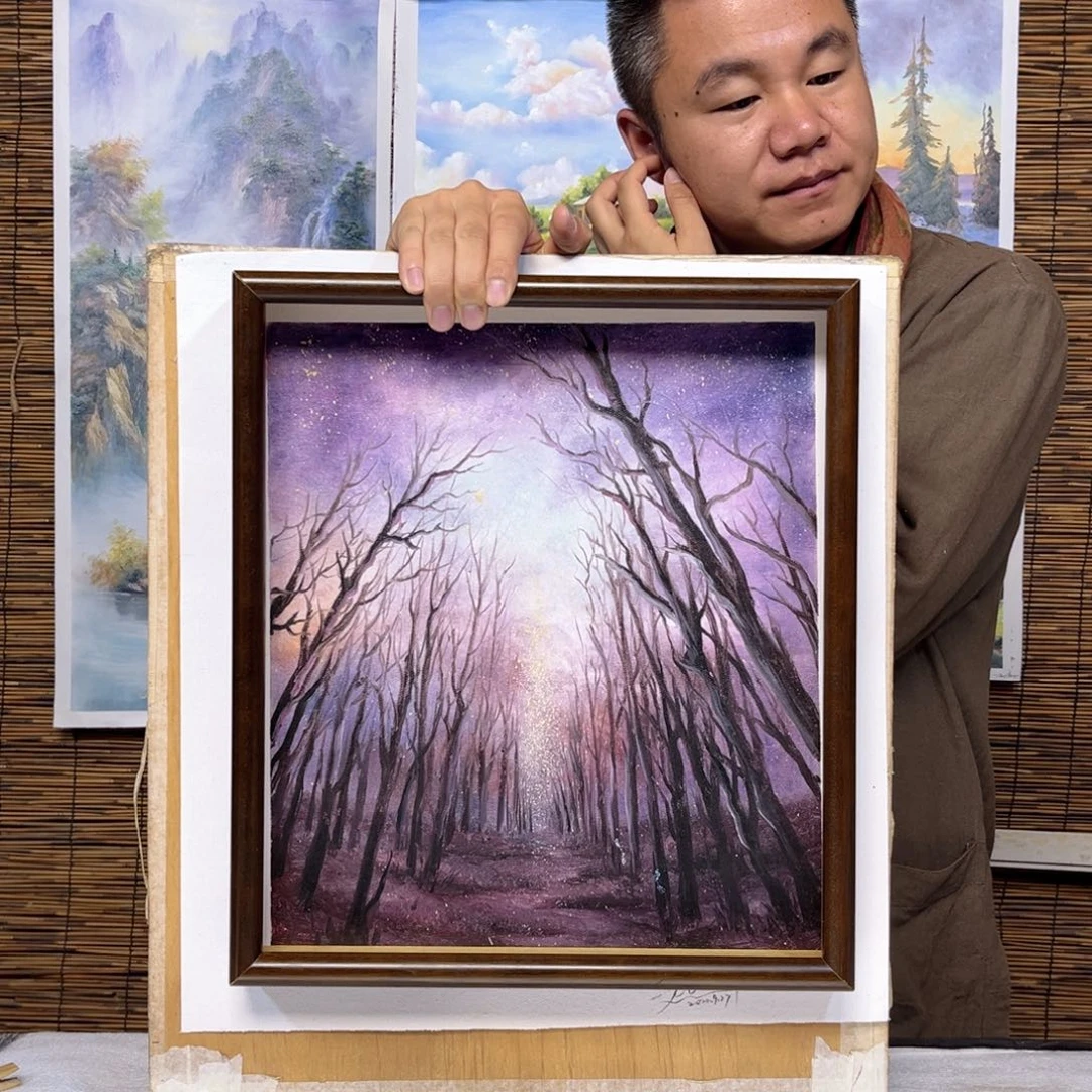 油画行路人小院绘画作品竞拍