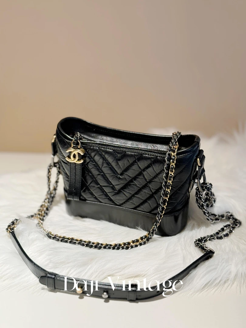 99新 Chanel/香奈儿 大吉中古/Chanel香奈儿黑金v纹流浪小号