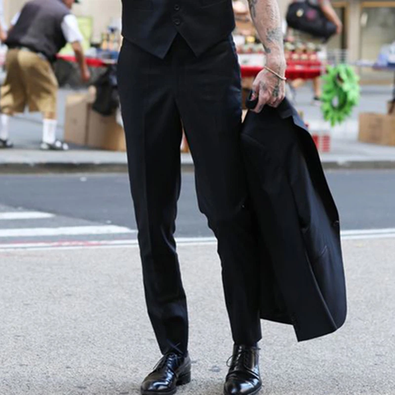 男士西裤修身小脚裤时尚休闲商务高端黑色2025夏季新款九分西服裤