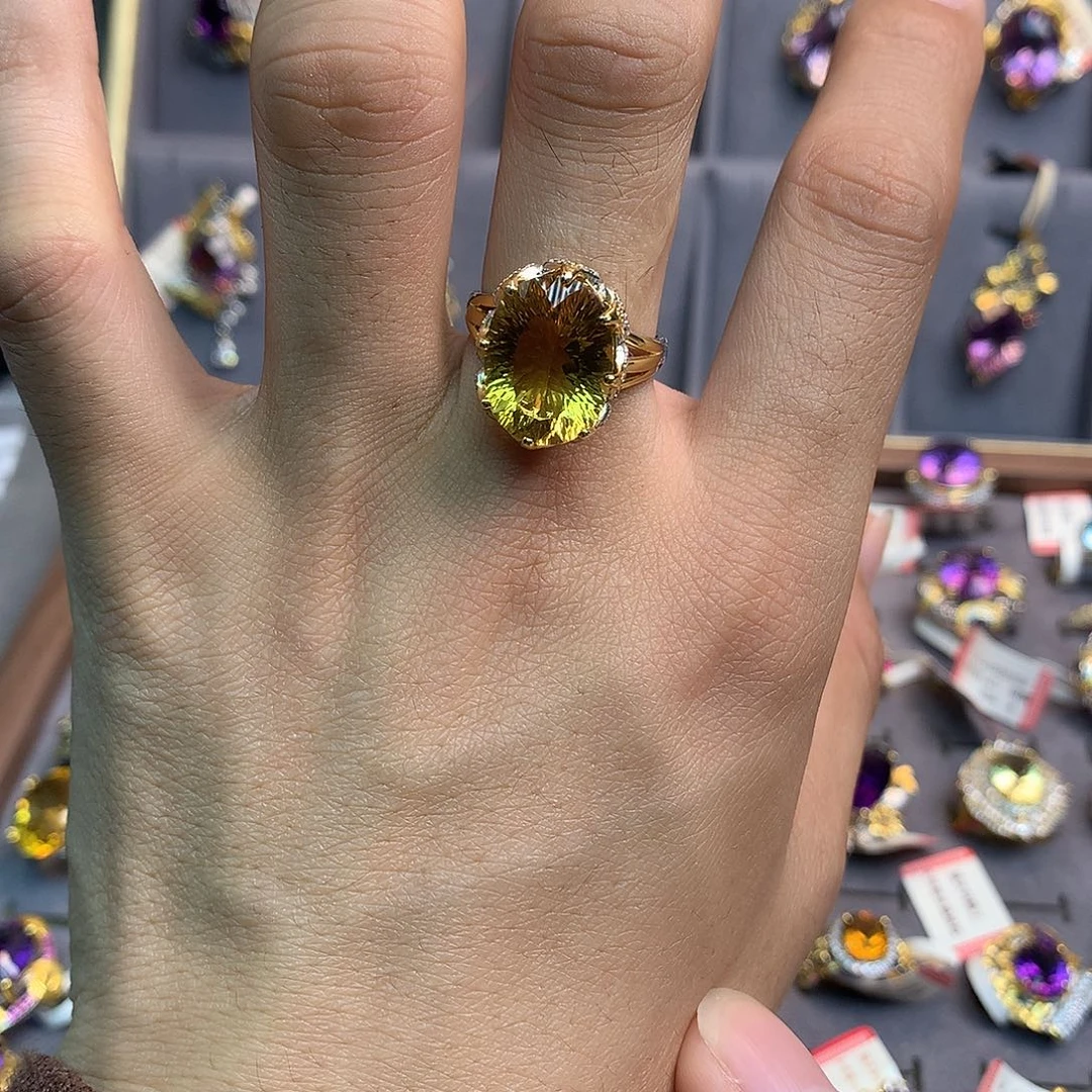 银S925镀金镶嵌戒指托帕石