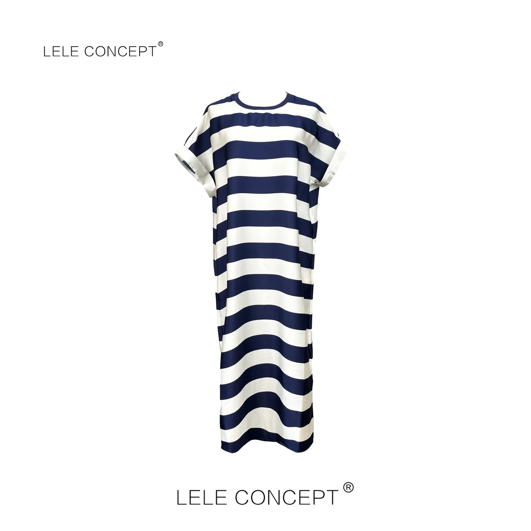 LELE CONCEPT｜【美超】舒适百搭翻袖条纹连衣裙Q0637