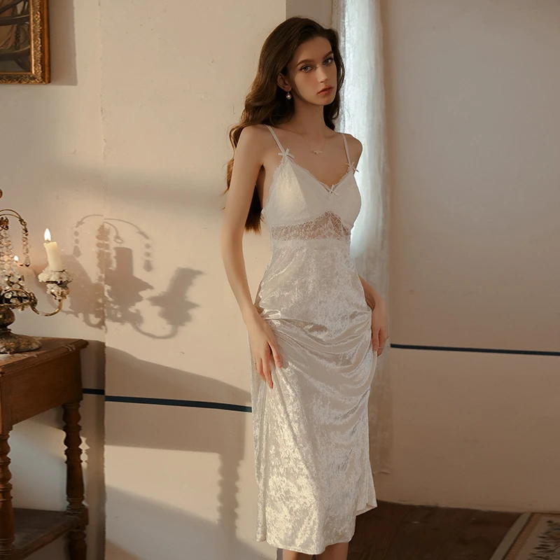 性感蕾丝丝绒吊带睡裙甜美诱惑连帽外袍家居服2025女款新款睡裙