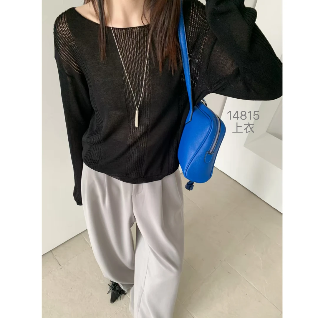 14815 SANFAN（部分无水洗唛，介意慎拍)新款大领子镂空针织长袖