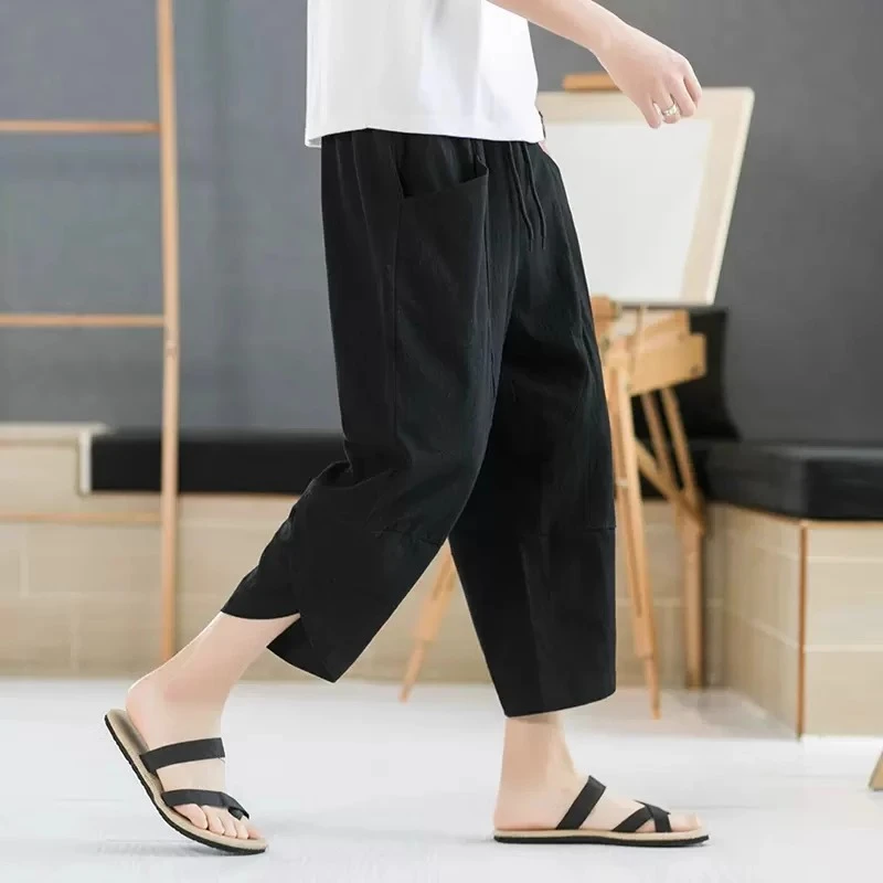 仓石一树男士夏季2025新款阔腿七分裤薄款宽松中国风休闲7分裤子