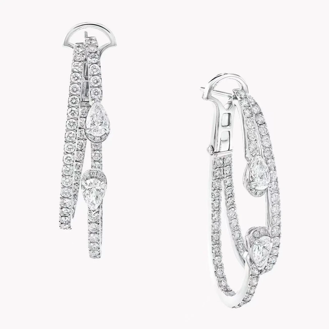 实验室培育钻石18K金开口双水滴耳饰 CZ (定制品质48小时鉴赏期）