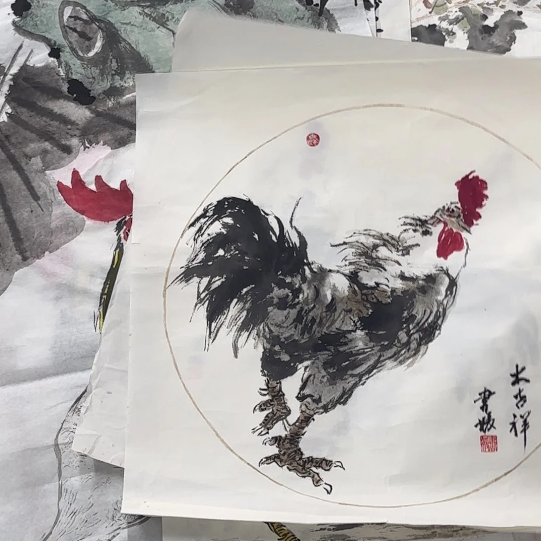 国画吴**隅陈淑媛斗方花鸟作品朱