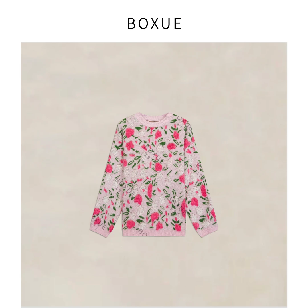 BOXUE“花桃序”2025秋季羊.绒＋羊.毛拉绒轻奢 毛衣 #250818MY3874