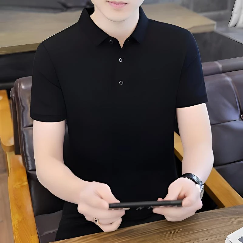 高端夏季POLO衫男商务休闲中年成熟薄款翻领短袖T恤纯色简约上衣