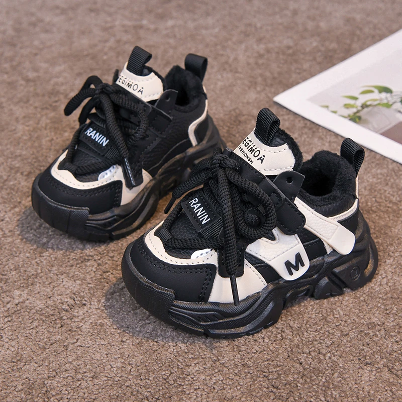 男童老爹鞋秋冬小童加绒皮面运动鞋儿童宝宝防滑休闲跑步鞋中小童