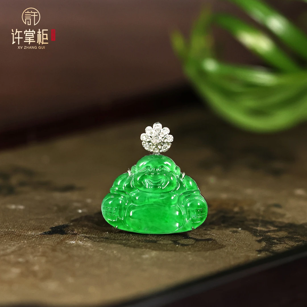 许掌柜｜翠佛呈瑞 18K金翡翠佛公吊坠天然翡翠A配饰颈饰精致经典