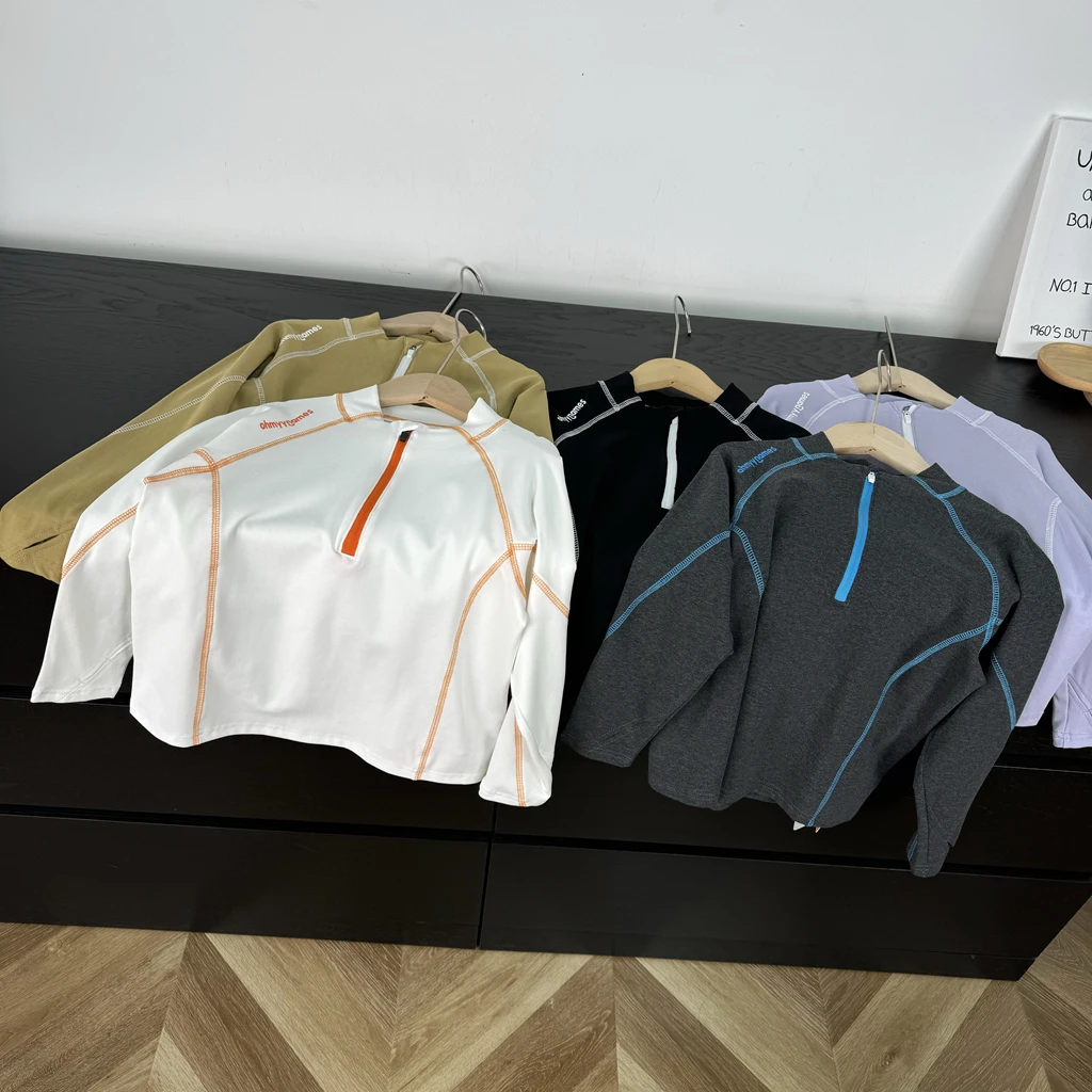 立领半拉链明线打底衫25春季新款中大男童女童休闲长袖T恤020401