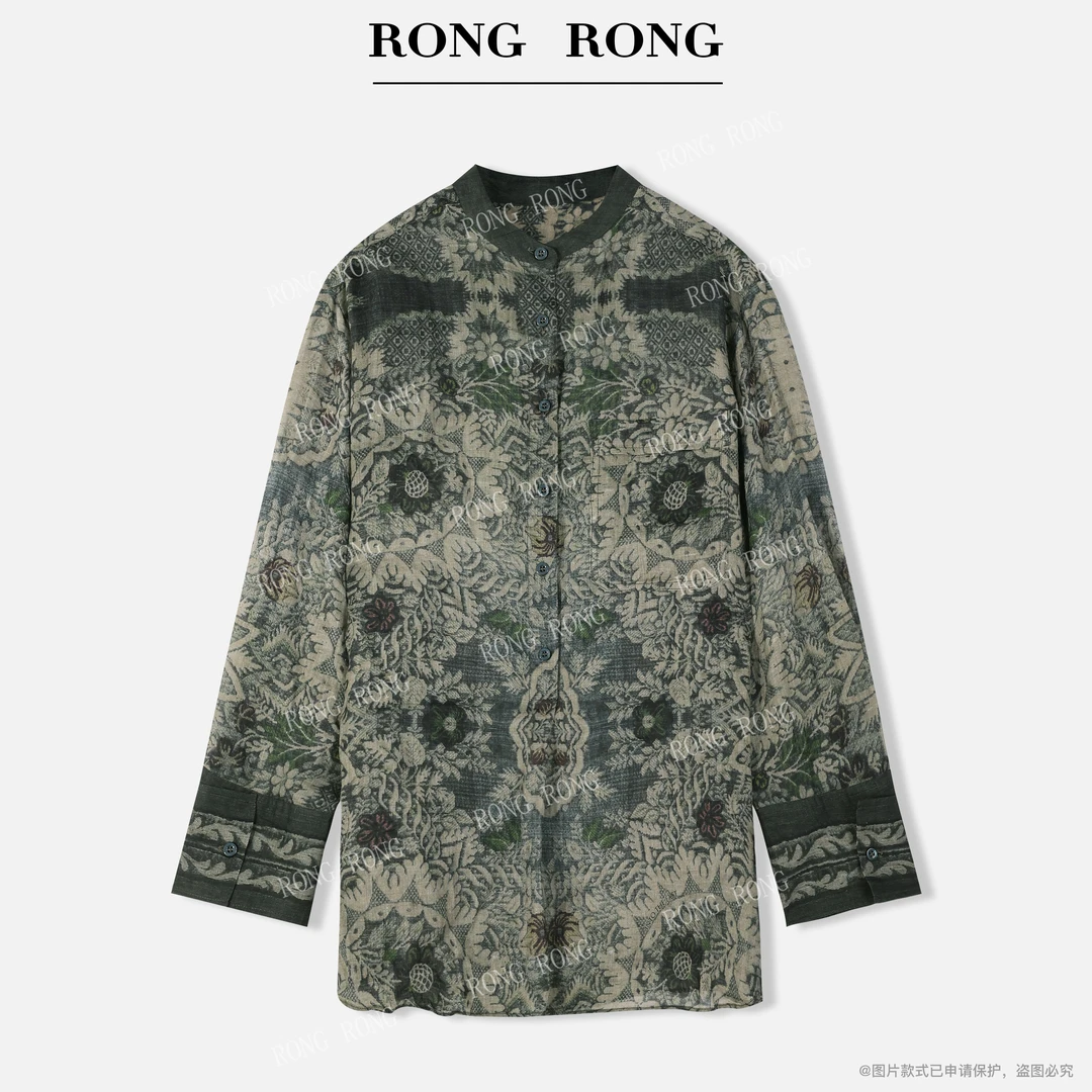 溶溶【水墨画意】RONGRONG 100苎麻水墨印花日系廊型长袖衬衫73579