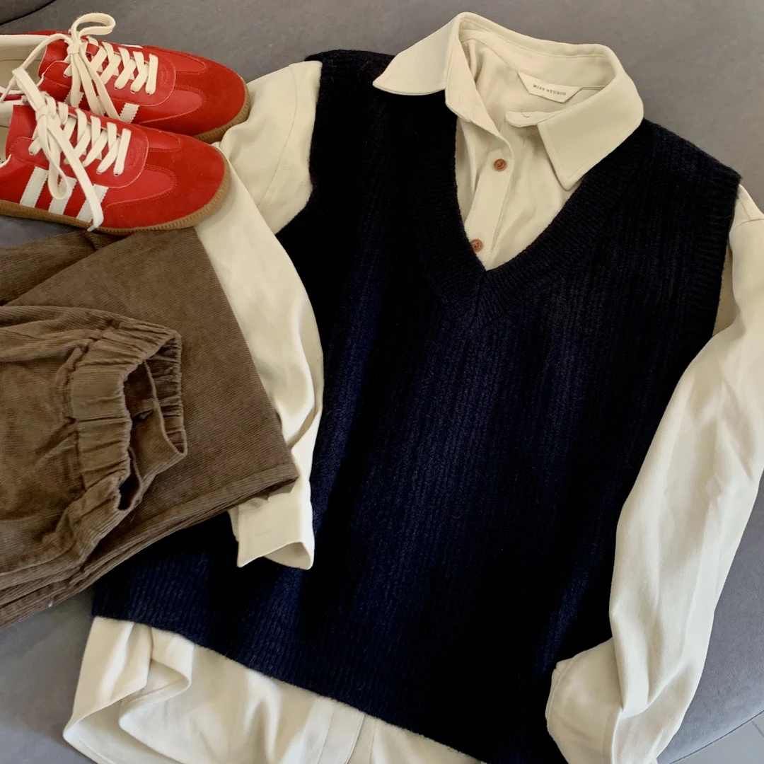 WEN 学院风宽松显瘦气质百搭纯色简约马甲WWC0045