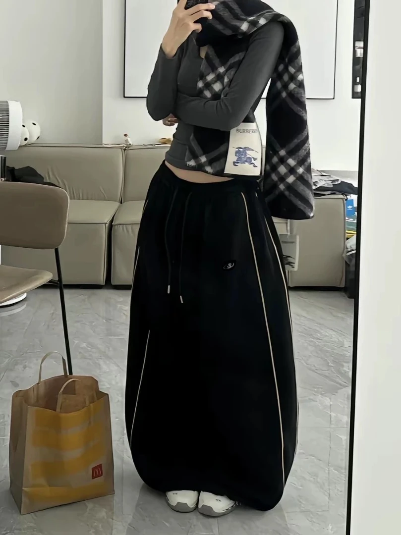 美式基础双杠侧边条纹卫裤女慵懒风辣妹街舞宽松降落伞休闲束脚裤