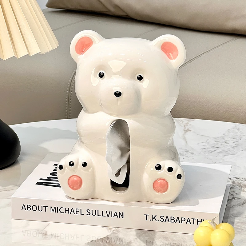 陶瓷小熊纸巾盒高颜值家用客厅创意现代可爱设计感茶几餐桌抽纸盒