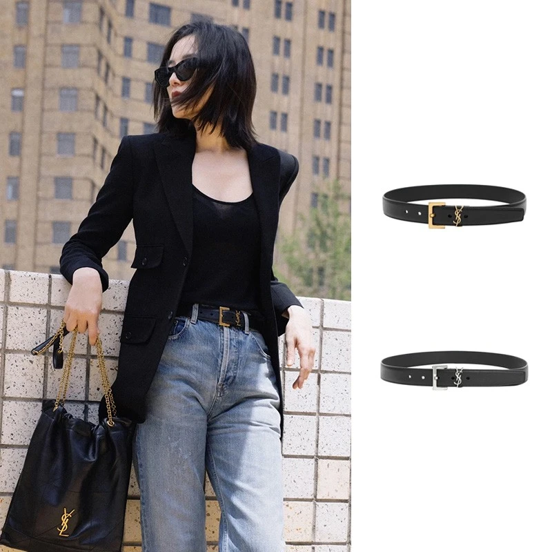 未使用 YSL/圣罗兰 徽标字母腰带3CM宽