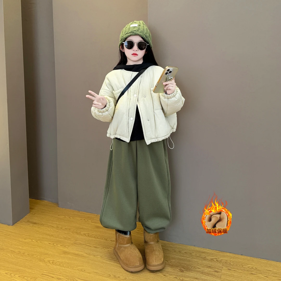 女童2025新款儿童秋冬季韩系夹棉棉衣加绒休闲卫裤搭帽衫套装潮酷