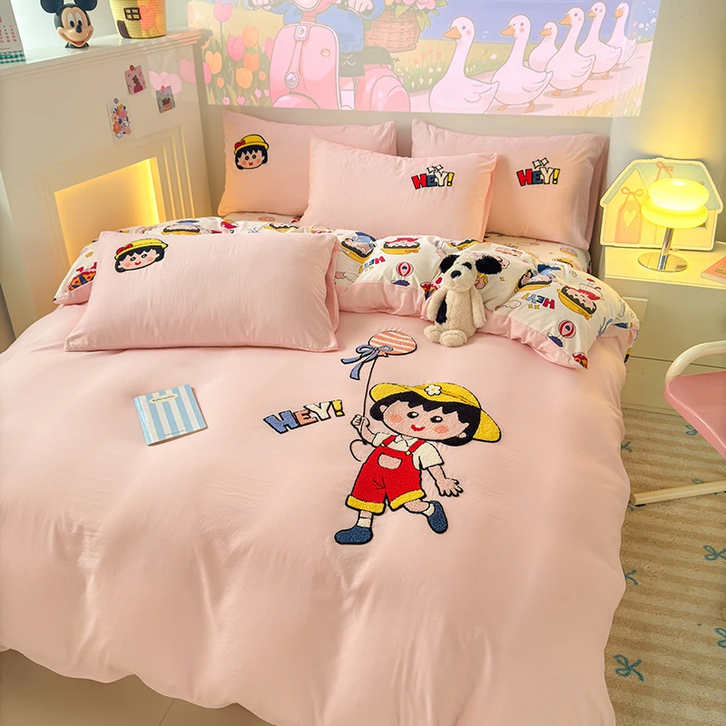 LY 8603 新款糯糯棉大版卡通毛巾绣四件套 小丸子去郊游