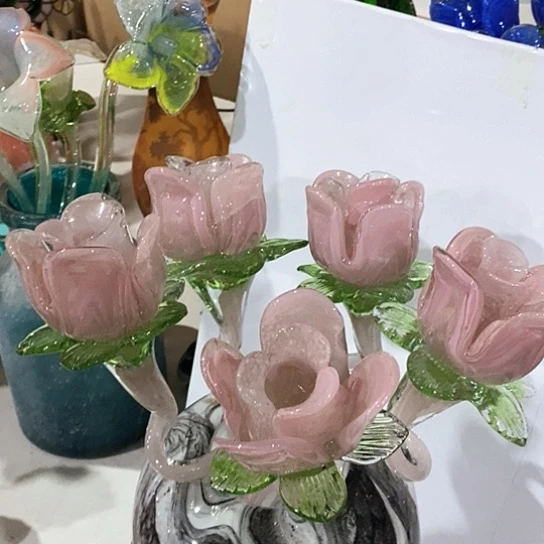 琉璃高度45厘米夜光五朵金花粉色