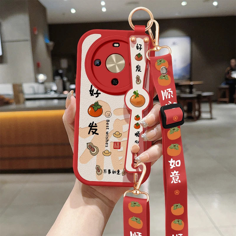 好柿发生适用华为畅享70X手机壳新款腕带小羊皮斜挎挂绳全包软壳