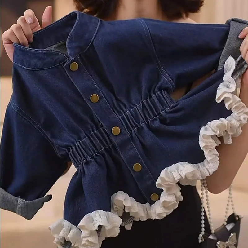 女童牛仔外套2025韩版新款外套秋季时髦夹克儿童蕾丝春秋洋气上衣