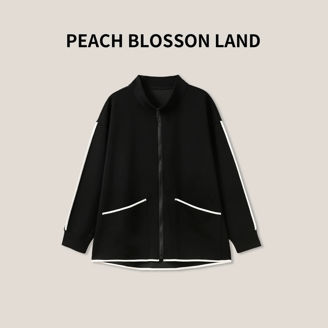 【大福专属】女式宽松立领拉链撞色卫衣 长袖休闲外套女SS23233