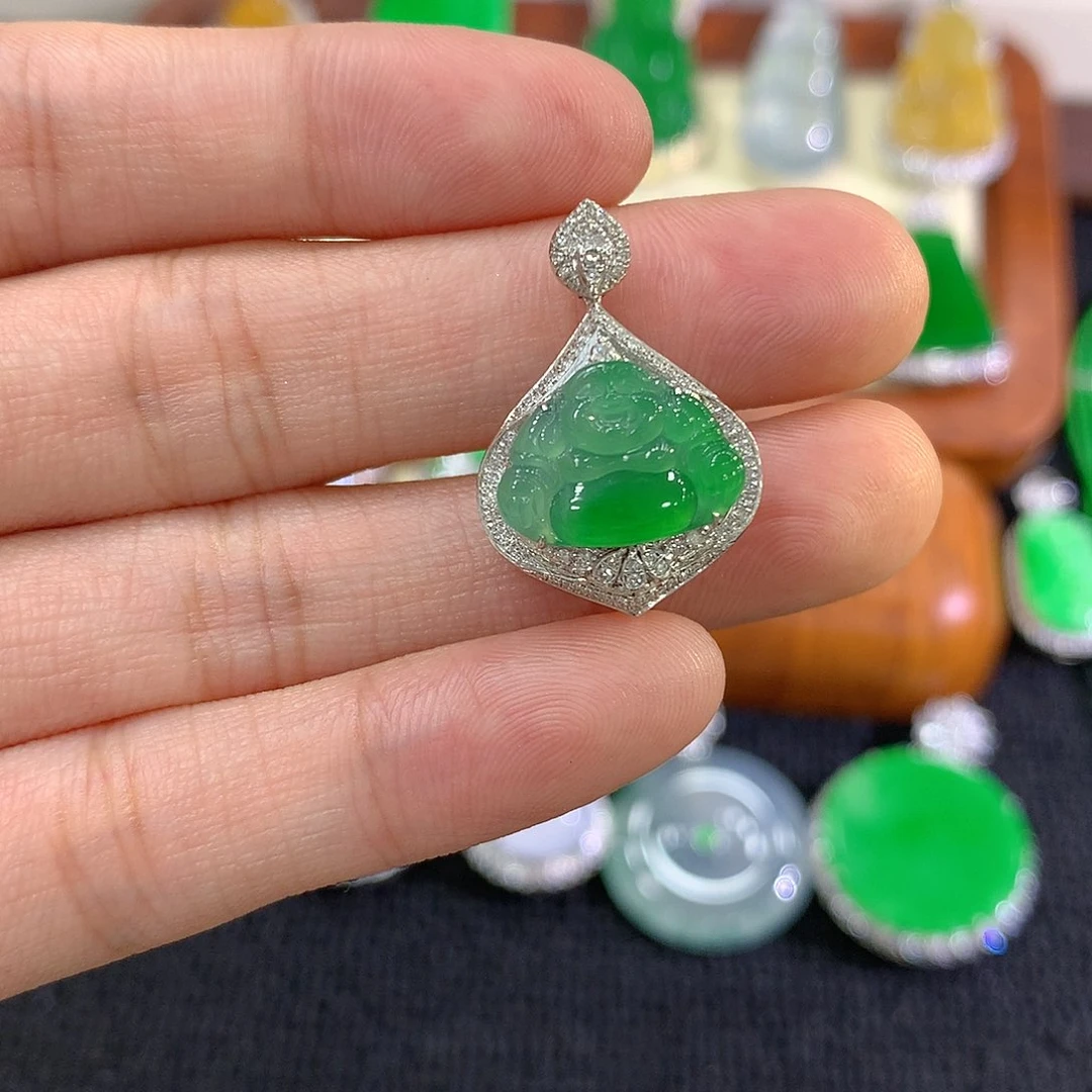 【闪购商品】翡翠18K金镶嵌吊坠(不含链)佛公