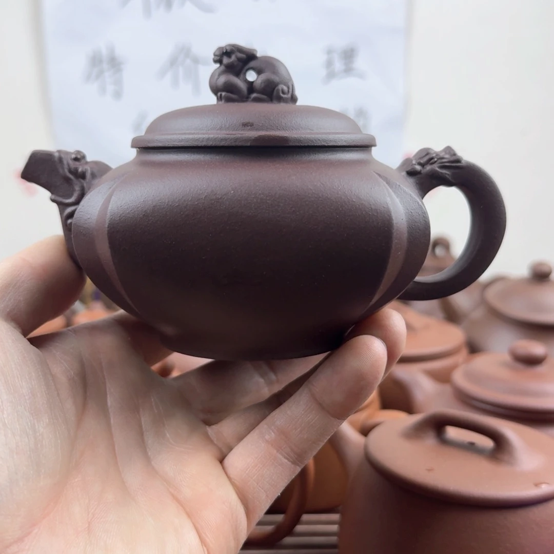 紫砂茶壶龙行天下300cc紫泥