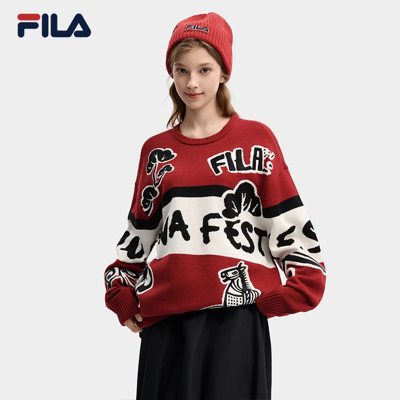 FILA/斐乐【马上起飞】毛衣男女同款2026年春宽松编织衫F11U619401F