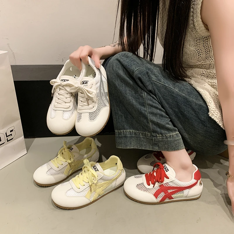 镂空透气网面德训鞋女2025新款夏季超火黄色阿甘鞋大网眼小白鞋