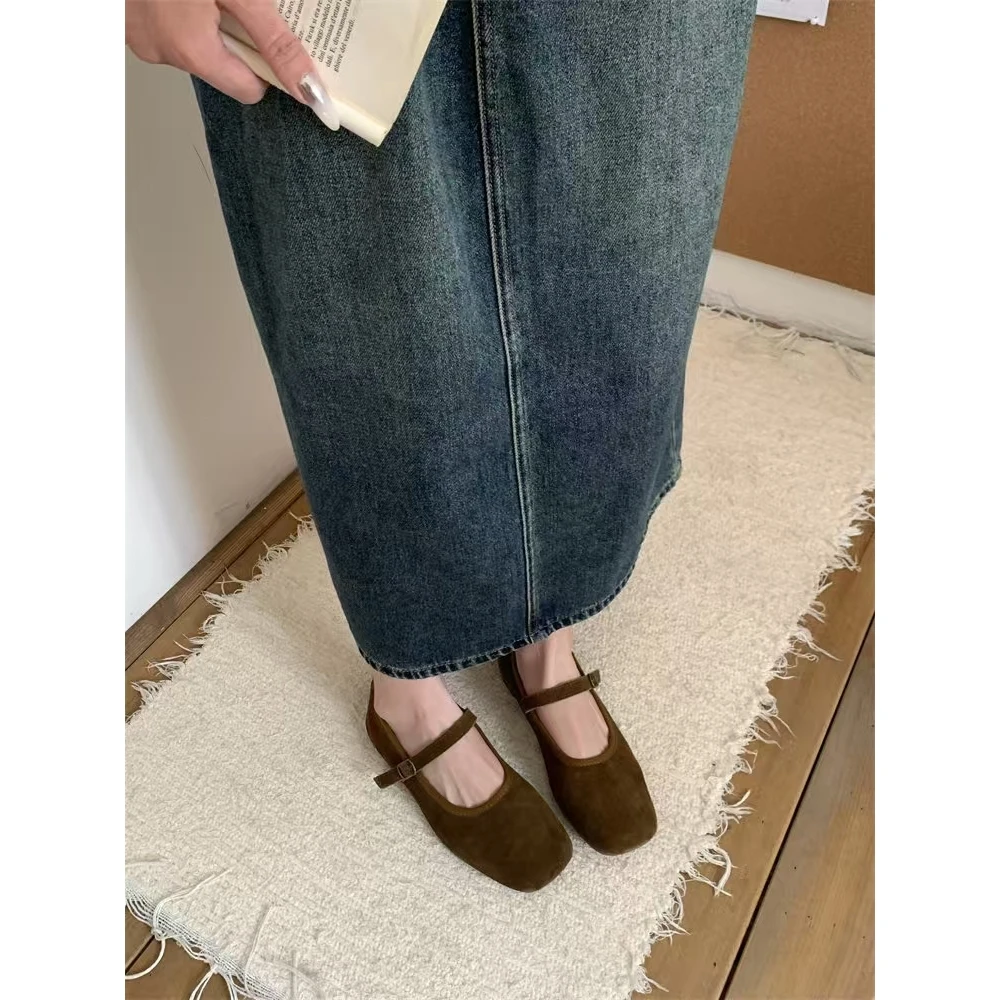 玛丽珍单鞋女平底百搭一字带绒面复古春季软底圆头 2581 XFL 检