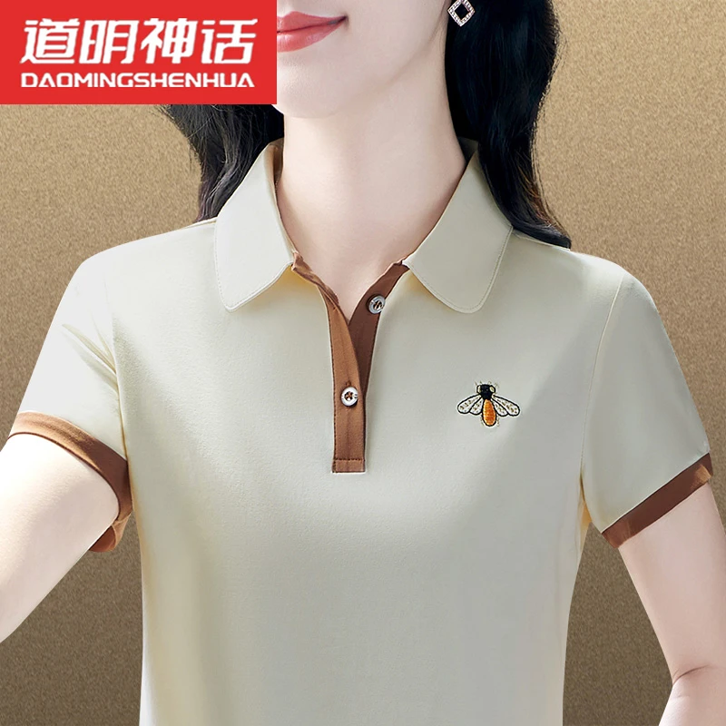 母亲节高品质新款短袖t恤女2025夏季上衣减龄宽松打底运动POLO衫